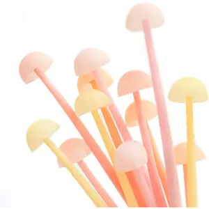 Funny Mushroom 6 Pcs/Set Bendable Luminous Gel Rollerball Pens, Creative Silicone Gel Pen Free to Bend, Soft Leaves Touch Comfortably, 0.5mm Black Ink, Office Home Bedroom Decoration