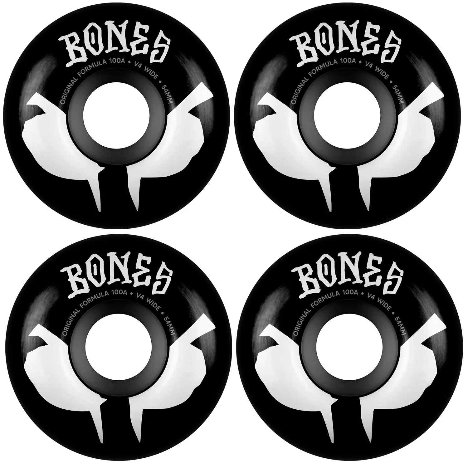 Bones Skateboard Wheels 54mm Original Formula 100A V4 Wides Black