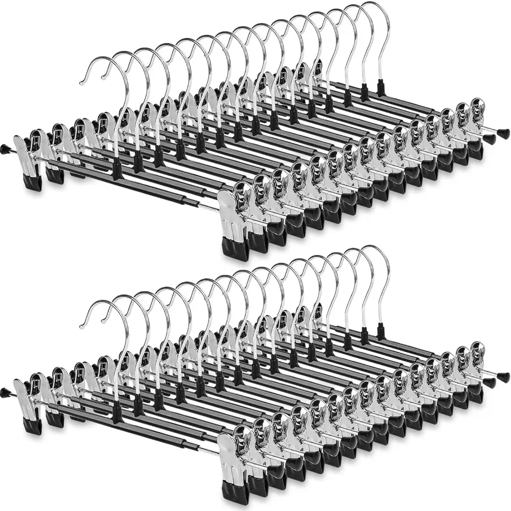 30-Pack Heavy-Duty Universal 12in Slim Space-Saving Polyester Pants Hangers with Rubber Non-Slip Adjustable Clips - Home Organizer for Hanging Women’s Bottoms, Dresses, Kids’ Clothes, Bulk Pack