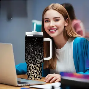 40oz Glitter Leopard Print Tumbler, Ombre Glitter & Animal Print, Stainless Steel Vacuum Insulated, Leakproof, BPA-Free