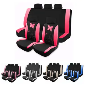 Multicolor Butterfly Printed Car Seat Cushion Set for Women 5 Seats Full Set Premium Polyester 2mm Sponge Comfortable Breathable Universal Fit Car Accessories Automotive Vehicle