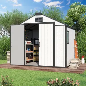 8x6 FT Resin Outdoor Storage Shed with Floor - Durable Plastic Garden Shed for Patio Furniture, Tools, Equipment & Outdoor Supplies
