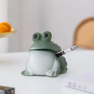 Creative Ceramic Frog Ashtray Ornament, Home Office Decorative Craft Art Small Tea Pet Storage Decoration, Ceramic Figurine, Creative Modern Decoration