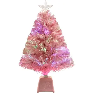 24inch Pink Fiber Optic Christmas Tree,Pre-Lit Artificial Mini Christmas Tree, Tabletop Small Xmas Tree with Stars Holiday Home Decorations