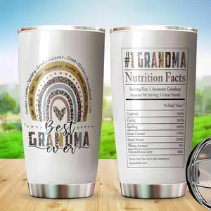 Best Grandma Ever 20oz Tumbler Cup, Personalized Grandma Nutrition Facts Stainless Steel Travel Mug, Gift for Grandma