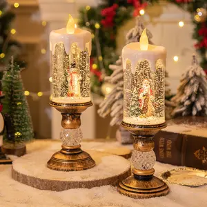Automatic Snowing Santa Claus Christmas Snowman Candle Lamp Flameless Candle Lamp Come with 8 Songs Christmas Gift Christmas Decoration Indoor Scene Christmas Crystal Lamp Birthday Gift (Automatic Snowfall with Music)