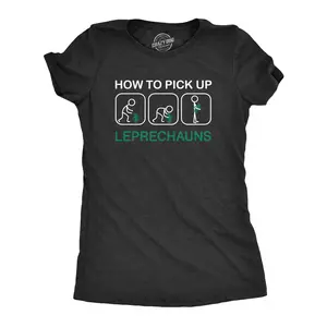 Womens How to Pick Up Leprechauns T Shirt Funny St Patricks Day Tee Cool Shenanigans Funny Womens T Shirts Cute Vintage Fashion Casual Ladies T-Shirt Gift Saint Patrick's Day Tops for Women Funny Sarcastic Top Black
