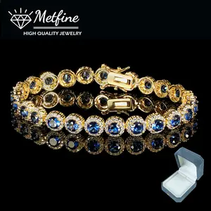 Blue/Green Round Tennis Bracelet for Women Men 5MM Round Cut Dazzling with Gift Box 6.5in-8in