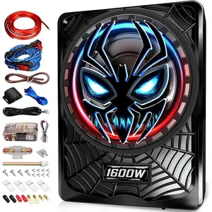1600W Slim Underseat subwoofers 10" Powered Sub with Amp Package |   RGB Ambient Lights, Individual Controls (LPF/Gain/Bass Boost), Distortion-Free Deep Bass, Universal Fit for All Vehicle Models