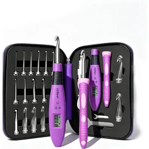 Light Up Crochet Hook Set with Stitch Counter, Crochet Kit with 18 Different Size Interchangeable Ergonomic Crochet Needles, 2 Levels LED Digital Counter for Crocheting and Knitting