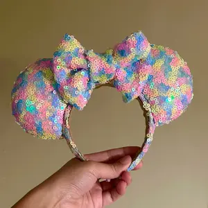 Multicolored sequin mouse ears with bow