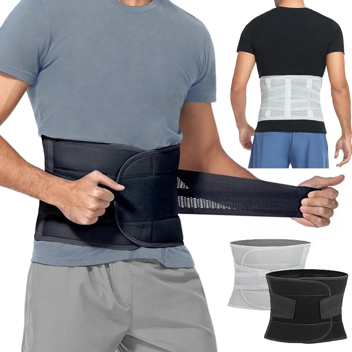 Men's Breathable Adjustable Solid Waist Trainer Belt - Spandex-Polyester Compression Shapewear for Lower Back Relief, Workout Use, US Garment Sizing