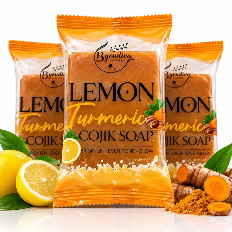 3-Pack Lemon Turmeric Kojic Acid Tea Tree Body Soap Bars with Lavender, Coconut & Shea Butter - Gentle Scented Cleanser for Adults, Acne Treatment, 24-Month Shelf Life, Soft Smooth Skin & Moisturizing Daily Bath Care