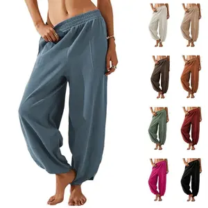 Ladies' bag, wide leg pants, casual stretch waist, Palazzo lantern pants with pockets, back to school store