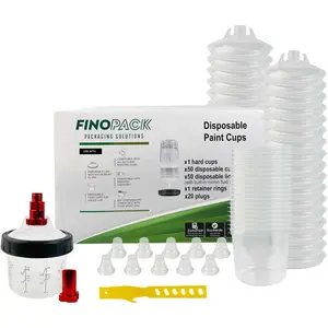 ENDOZER Disposable Paint Cup 50 Pack 27 Ounce(180ML/400ML/600ML/800ML) Mixing Cups for Automotive Spray Gun with 50 Liners and Lids System, 1 Hard Cup with Retainer Ring, 20 Plugs, 2 Adapters for Paint Gun