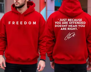 Wear Red Hoodie, Just Because 2 Sided Hoodie, Offended Pullover, USA Tribute Men Women Casual Cotton Outfit, Graphic Patriot Long Sleeve Top, Gift For Him