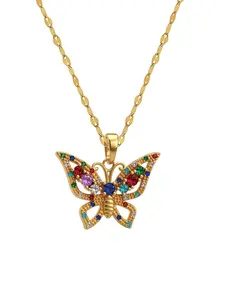 Elegant Colorful Butterfly Stainless Steel Necklace, Perfect Gift for Women, Durable and Fashionable, Ideal for Festive Occasions