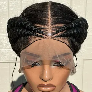 Full lace braided cornrow wig black rolled bun glueless wig