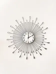 Silver Sunburst Jeweled Wall Clock
