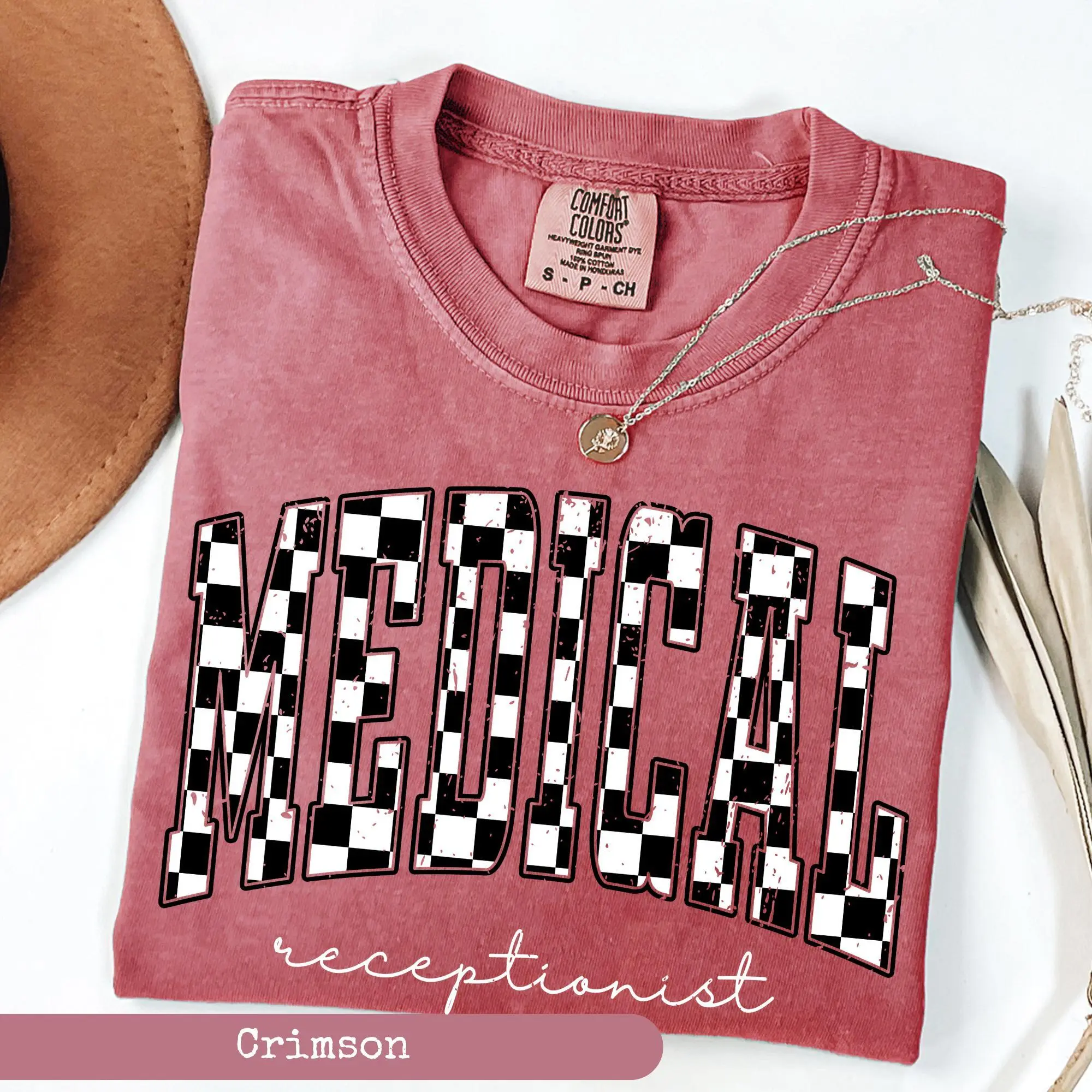 Comfort Colors®, Checkered Medical Receptionist Shirt, Medical Receptionist Shirt, Assistant Gifts, Nurse Shirt, Gifts For Receptionist Cotton Knit Light Top