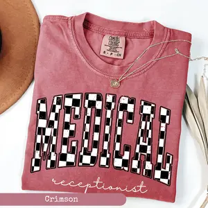 Comfort Colors®, Checkered Medical Receptionist Shirt, Medical Receptionist Shirt, Assistant Gifts, Nurse Shirt, Gifts For Receptionist Cotton Knit Light Top