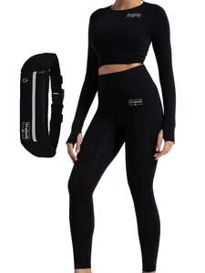 TruliaD Seamless 2-Piece Activewear Fitness Gym Workout Squat Proof Yoga Set For Women With Waist Bag (Elast-ELS)