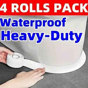 4 Rolls Long-Lasting Caulk Tape Self-Adhesive Waterproof, White Caulking Tape for Bathroom & Kitchen, No Tools Needed, Bathroom Accessories, Accesorios Para Bano, Industrial-grade Strength Tape, Toilet Seat Base Caulking Tape