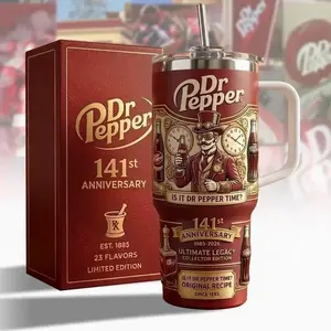 Dr Pepper 141st Anniversary Limited Edition 40oz Tumbler - Ultimate Legacy Collector Edition Travel Mug - Steampunk Vintage Style Insulated Cup with Handle - Since 1885 Original Recipe Soda Fan Gift