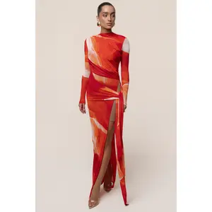 Sunset Red Heatwave Mesh Maxi Dress