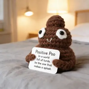 Cute Positive Poop Doll - Handmade Crochet Knitting Plush Ornament for Home Office Decor, Funny Stuffed Animal Gift with Encourage Card for Friends & Family