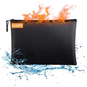 Waterproof Fireproof Document Bag with Zipper Secure Safe Storage Pouch for A4 Files Cash Tablet Valuables