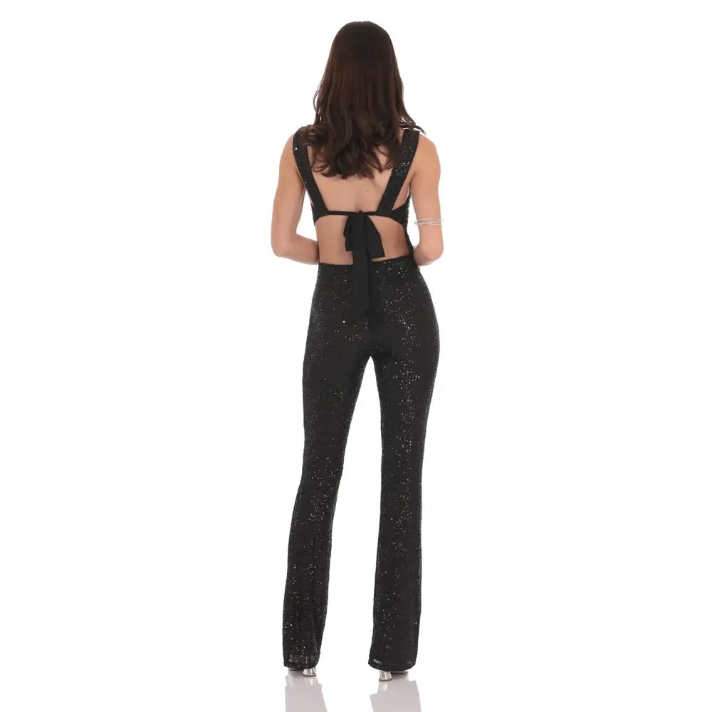 Sequin Back Tie Jumpsuit in Black Sequin Back Tie Jumpsuit in Black