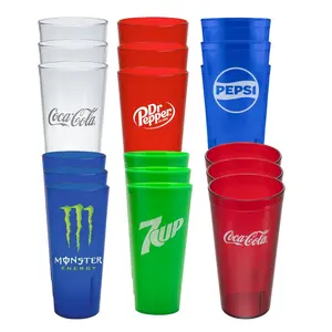 24oz Pepsi Coca Cola 7up Dr Pepper Monster Energy Red Blue Clear Plastic Tumblers Set of Pack of 2,4,6 - Reusable Drinkware Translucent Bottle Washable Restaurant Style Cup Beverage Mug