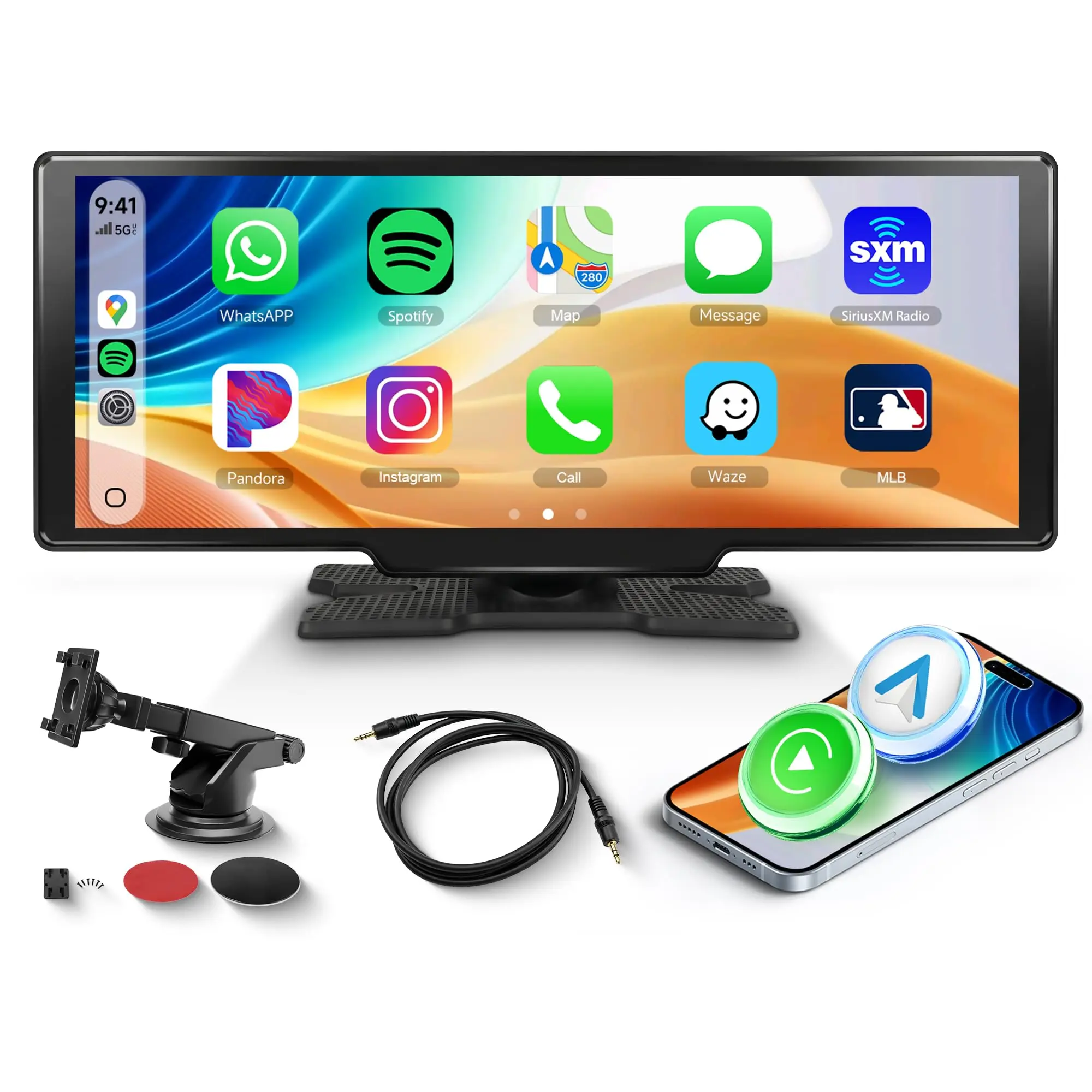 HIKITY 10.26 Inches Wireless CarPlay Android Auto Touch Screen Portable Car Stereo, Touchscreen Portable CarPlay HD Screen with Siri, Bluetooth, FM Transmitter, Voice Control, 7V-32V, backtoschool,  Radio with Camera