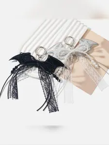 Fashionable Dark Leather Bat Bow Lace Beaded Keychain Pendant, Casual Style Bag Decoration, Unique Accessories, All Seasons Accessory for Bags and Keys