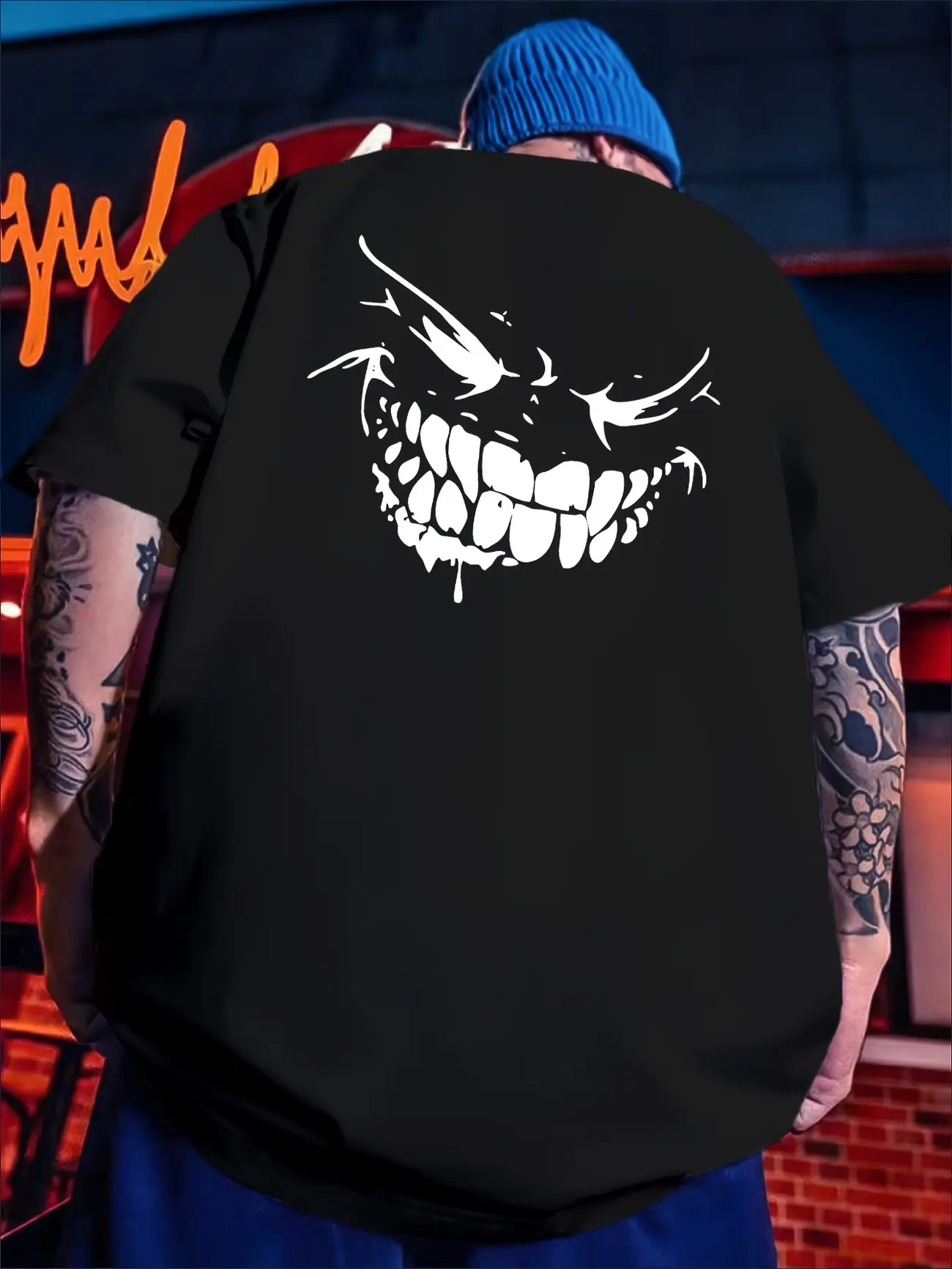 Plus Size Men's T-shirt For Summer, Creative Grimace Graphic Print Short Sleeve Tees For Big & Tall Males