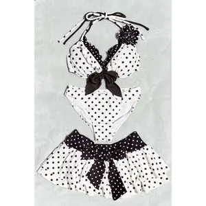 2025 new American INS Style New Cute Swimsuit Summer Fashion Sexy Halterneck Polka Dot Bow Tie Top Skirt Beach Y2k Three-piece Sets 2025 y2k