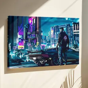 Cyberpunk Art Canvas, Home Decor Wall Art, Large Canvas, Futuristic Street Canvas, Cyberpunk, Canvas Print, Game Canvas, Wooden Framed Wall Art, Wrapped Canvas Vintage Prints Poster - Framed, Horizontal Room Gifts Artwork Painting