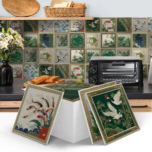 12/24pcs Retro Floral Pattern Tile Sticker, Removable Sticker, Stain Resistant And Easy To Clean, Suitable For Kitchen Splash Proof, Cabinet Upgrade, Home Decoration