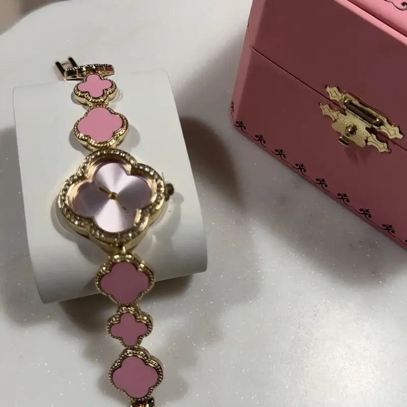 Gold Plated Pink Clover Watch with Elegant Design and Durable Quality
