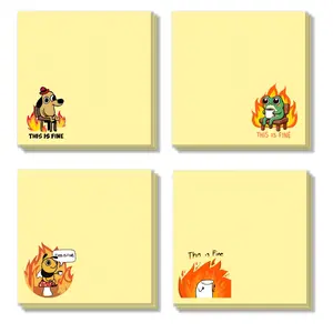 4pcs Funny "This is Fine" Sticky Notes 3x3 Inch 50 Sheets Funny Office Note Pads Adhesive Funny Sticky Notes for School Office Home Supplies Students Teachers Gift