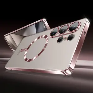 Luxury magnetic transparent Samsung phone case Cover with camera protection, suitable for Samsung S25 24 23 22 21 Plus Ultra FE phone case Accessories