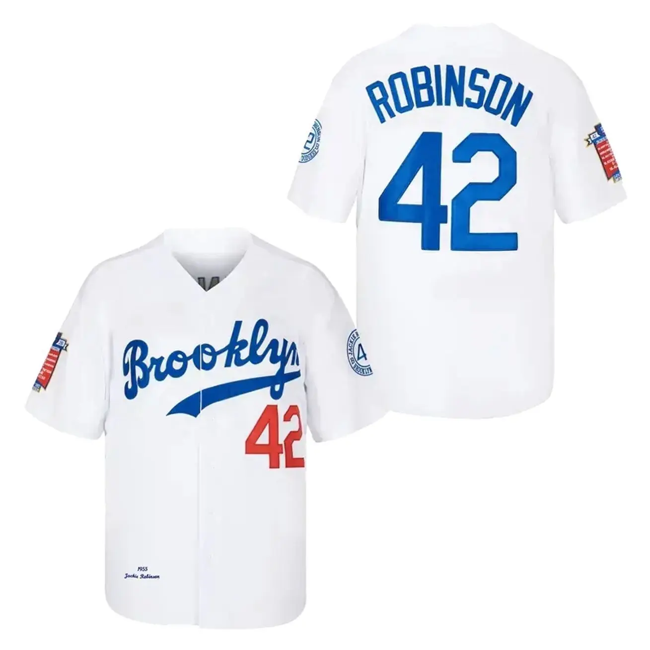 Mens Brooklyn 42 Robinson Baseball Jersey Vintage Legend Embroidered Patches White Blue Streetwear Sport Top Sport Outdoor Clothing 39Y