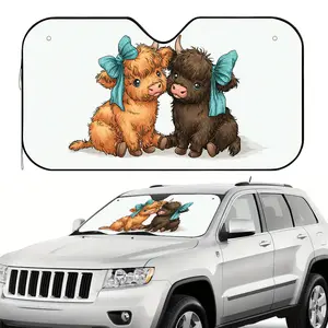 1pc, Cuddly Calf Duo Print Universal Car Front Windshield Sun Visor, Polyester Fiber Material, Front Use, Simple Design, Heat Resistant, Compatible with Most Vehicles, Suitable for Daily Driving and Interior Use, Windshield Sunshade