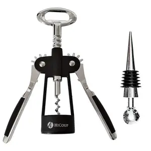 HiCoup Corkscrew Wine Opener - Ergonomic, Double Winged Beer and Wine Bottle Openers - Easy to Use, Stainless-Steel Corkscrews with Stopper & Gift Box - Kitchen Accessories - Matte Black