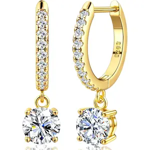 MILACOLATO Earrings, Sterling Silver Hoop Earring 1.0ct-2.0ct D Color Brilliant Hypoallergenic Earring for Women Men Drop Dangle Moissanite Leverback Mother's Day Gift