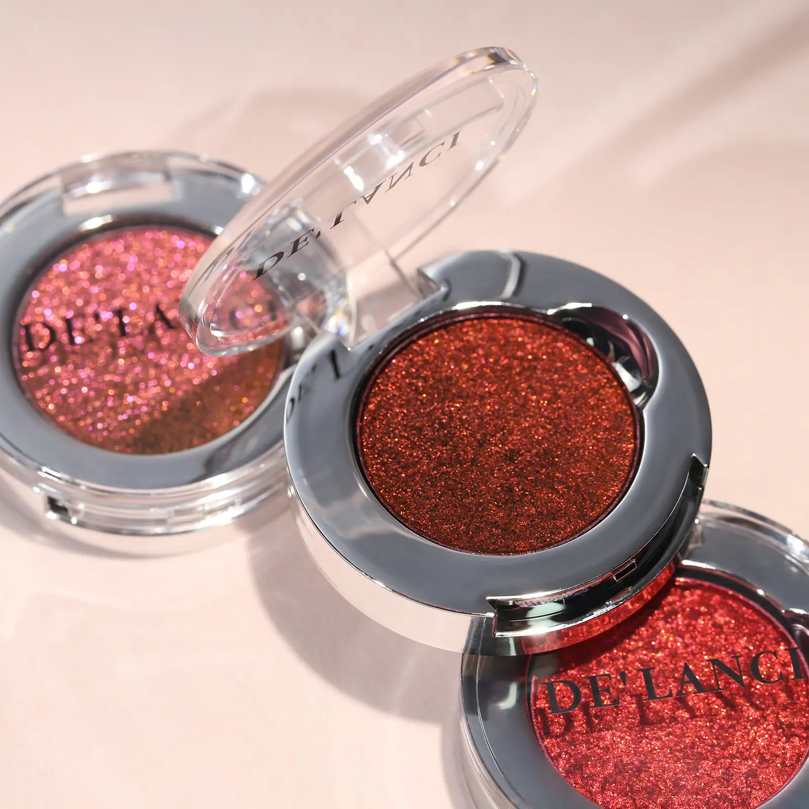 DE'LANCI Crimson Ember Red 3-Piece Multidimensional Sparkle Eyeshadow Palette - Eye Makeup Products with High-Pigment, High-Shine Metallic Shimmer, Brightening, Vegan, Long-Wearing for Bold Party Events
