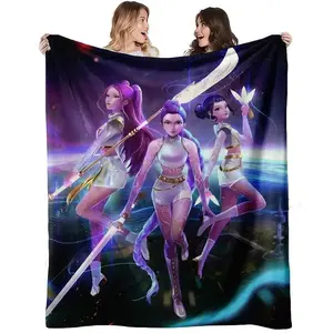 K-Pop Demon Hunters Throw Blanket Anime Huntrix Girls Rumi Mira Zoey Battle Form Galaxy Night Sky Soft Flannel Fleece Blanket for Couch Sofa Bed Magic Weapons Anime Fans Gift