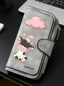 1pc Dairy Cow Women'S Long Wallet, Multi-Functional Wallet, Portable Snap Closure Coin Purse, Birthday Gift and Daily Commute for lovers, Playful Design, Perfect Holiday Gift, Perfect for Outdoor, Travel, and Family Use3.25PYT-12
