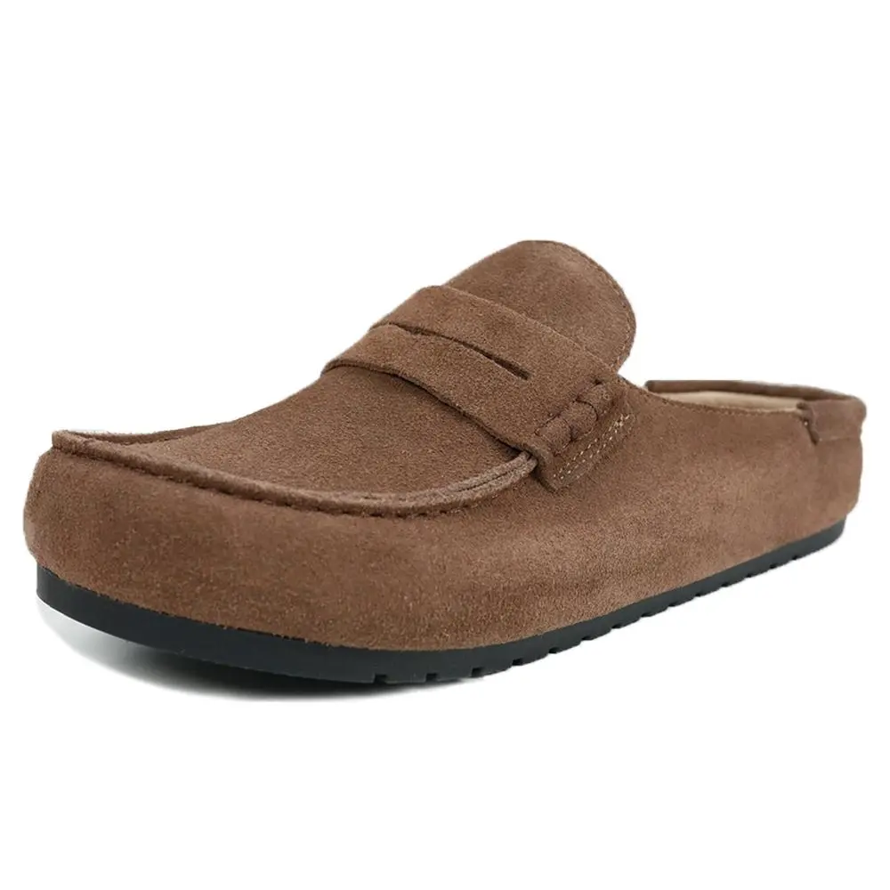 EVELLYHOOTD Lofel Men's Genuine Suede Clogs Shoe - Comfort Footbed, Arch Support, Non-Slip TPR Outsole, Leopard Print Slip-On Mules